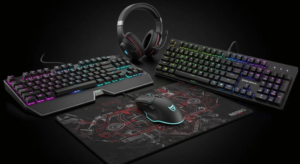 Gaming accessories being displayed